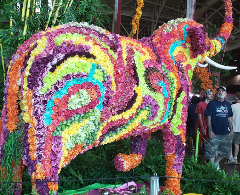 An elephant made of roses.