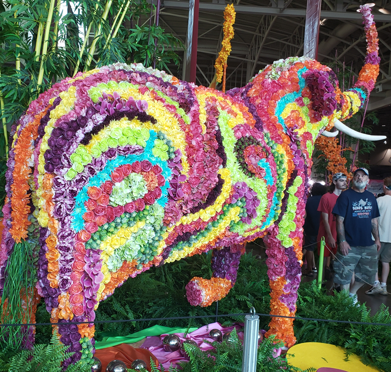 An elephant made of roses.