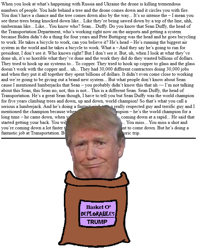 Image of Donald Trump blathering on from the Basket of Deplorables.